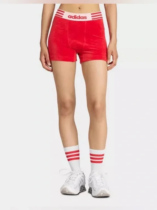 adidas WINTERIZED BOOTY SHORTS Red High-Rise Athletic Shorts - Picture 2 of 7
